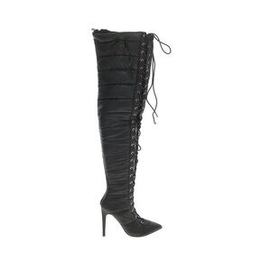 Cape Robbin Black Over the Knee Boots with Lace-Up Detail